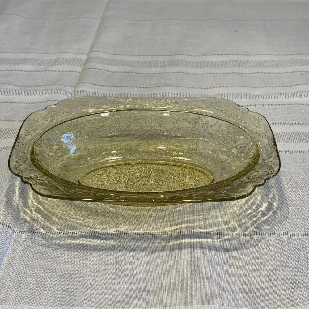 VTG Federal Madrid Amber Depression 4 pc Set Platter Serving Bowl‎ Creamer Sugar
